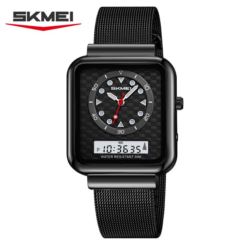 SKMEI 2466 Luxury Quartz Watch for Men Women Stainless Steel Digital Wristwatch Waterproof Dual Display Clock Girl Reloj Hombre