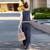 Fashion lace splicing denim vest suit women's summer new age-reducing wide-leg pants three-piece set