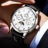OLEVS 6698 Leder Arabische Ziffern OEM-Logo Multifunktional Mondphase Automatische Mechanische Uhr für Herren