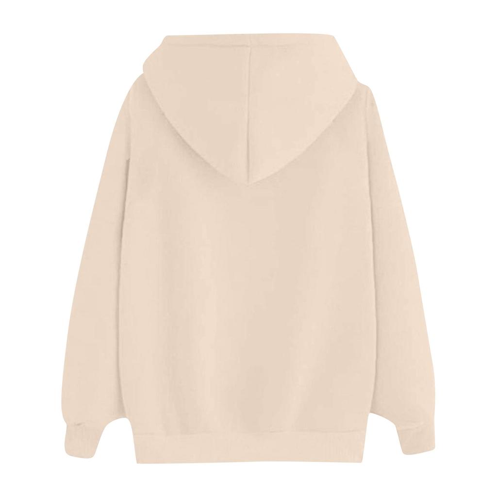Kvinners uformelle mote Langermet Ensfarget hettegensere Sweatshirt Topp