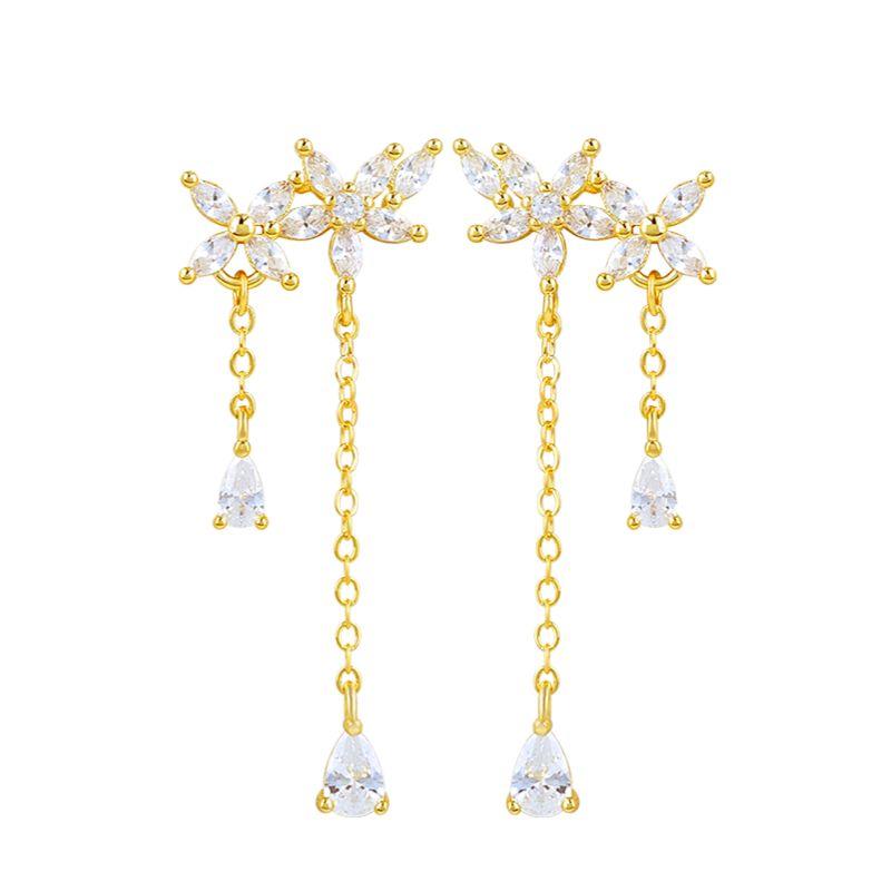 925 Silver Needle Luxury Long Chain Tassel Crystal Stud Earrings For Women Exquisite Pendant Gold Earrings Fine Jewelry