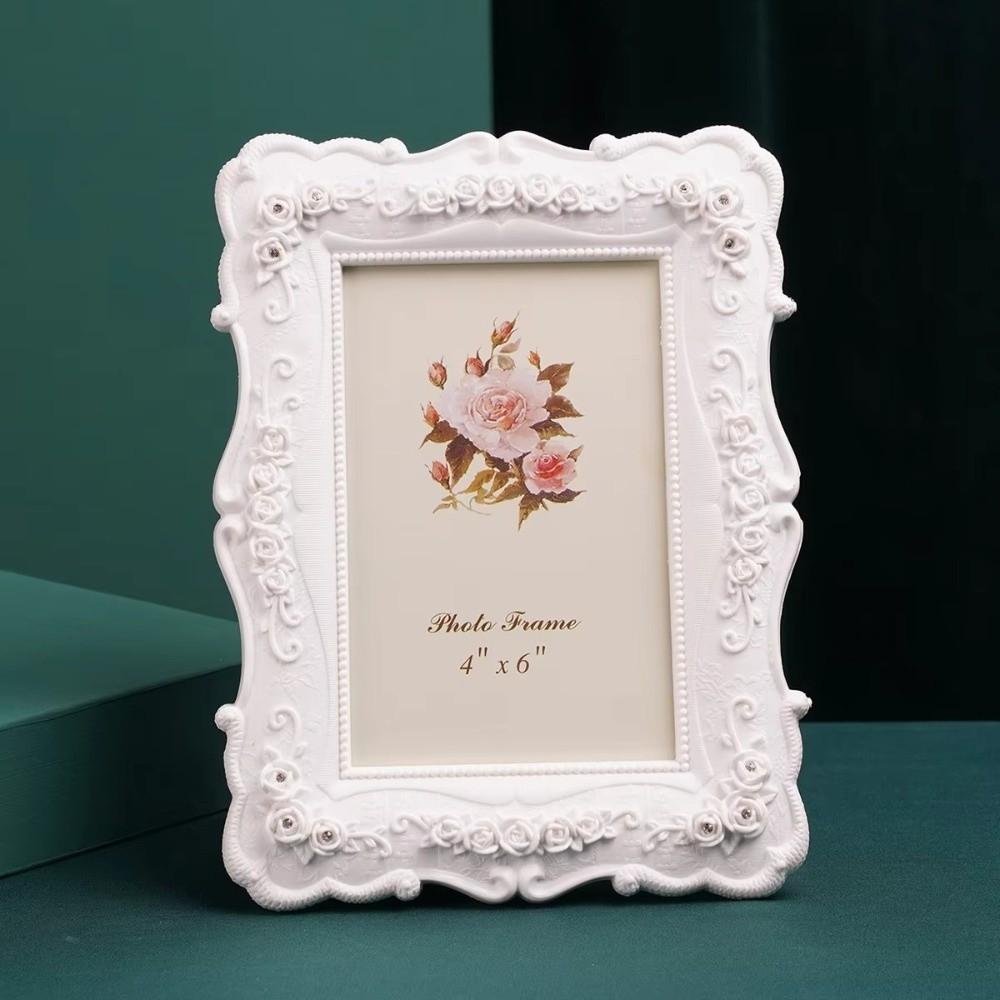 Rose Embossed Photo Frame Resin Desk Photo Frame Classic Picture Frame  For Bedroom Office Desk