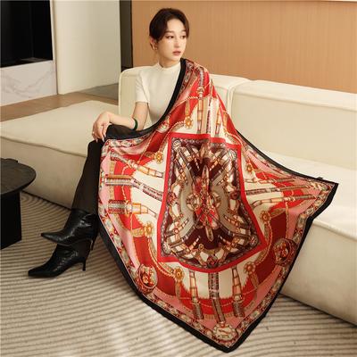 Four Season Style 110 * 110 Cm Silk Smooth Encrypted Brocade Large Square Scarf Scarf Thin Shawl Travel Sunscreen