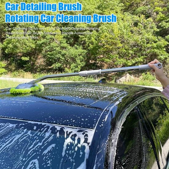 Car Cleaning Brush with Long Pole 360 Degrees Rotating Head Microfiber Brush Telescopic Handle Automotive Cleaning Mop Tools