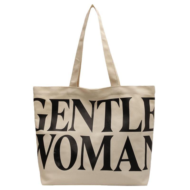Large capacity letter canvas bag women's summer new Internet celebrity fashion single shoulder tote bag out hand-held shopping bag