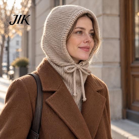 Windproof Winter Cap for Women Knitted Balaclava Cap, Warm Woolen Hat ,Adjustable Gift Her Drawstring Thermal Neck Warmer Outdoor Sports Cycling