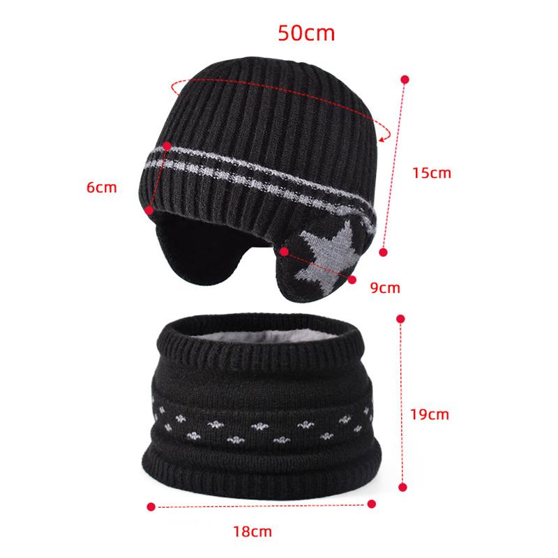 Children's Hat Scarf Suit Winter Velvet Warm Ear Protection Coldproof Knitted Wool Cap Boys Girls Pullover Cap