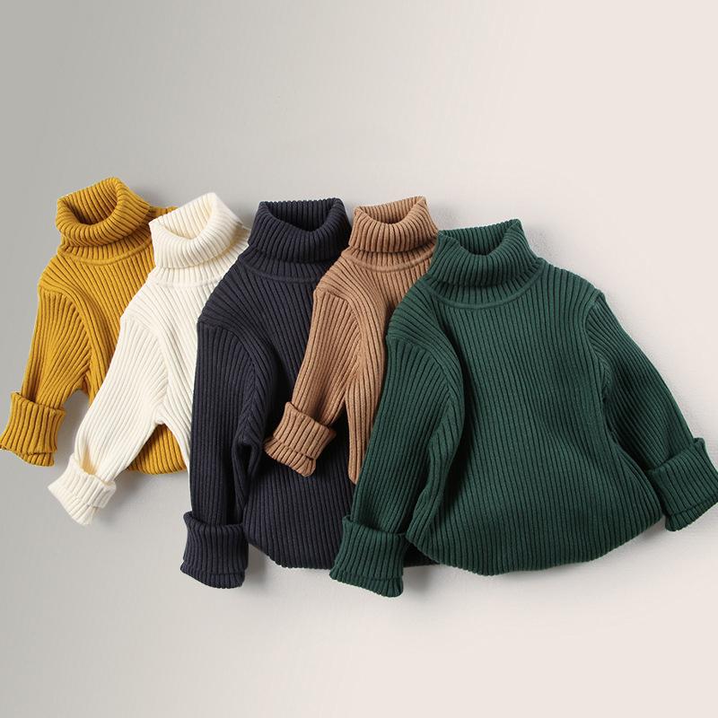 Autumn Baby Girls Sweater Kids Sweater Winter High Neck Sweater Boys Casual Loose Pullover Baby Knitted