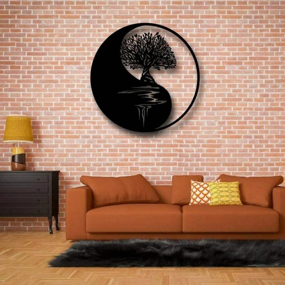 Metal Wall Art Tree of Life Yin Yang 3D Silhouette Home Decor Iron Sculpture