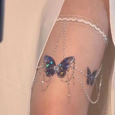 New Alloy Leg Chain Lace Adjustable Length Butterfly Tassels Thigh Chain Personality Multi-layers Leg Body Chain Women Girls