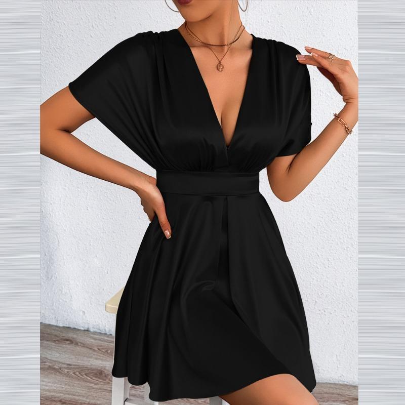 Women S Sleeveless V Neck Sexy Waist Tight Slim Summer Dress
