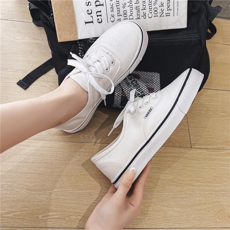 Fritidssko Canvas Sneakers Dame Utendørs Ensfarget Grunne Sportssko Tennis Dame Streetwear Snøresko Vulkaniserte Sko