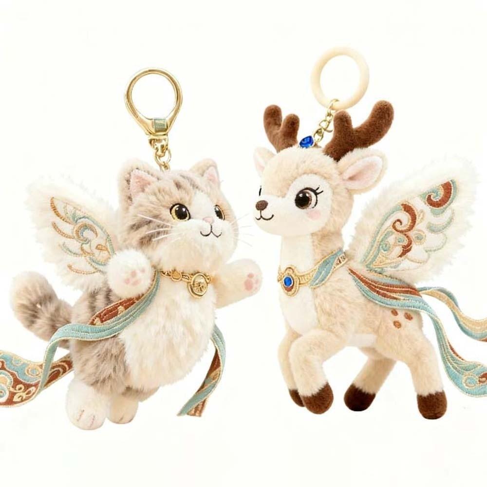 Soft Nine-Colored Deer Keychain Cartoon Plush Doll Key Ring Flying Cat Pendant Festival Gifts
