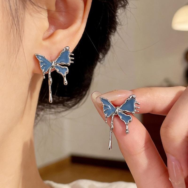 Korea New Fashion Irregular Blue Color Butterfly Stud Earrings Female Daily Accessories Personalization Charm Zircon Wholesale