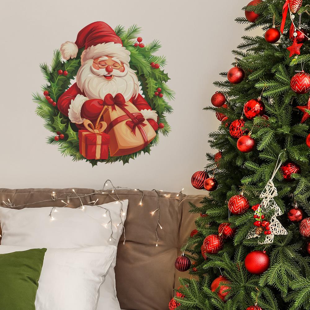 Fun-f218 Cartoon Santa Wreath Gift Bedroom Living Room Study Background Landscaping Wall Sticker