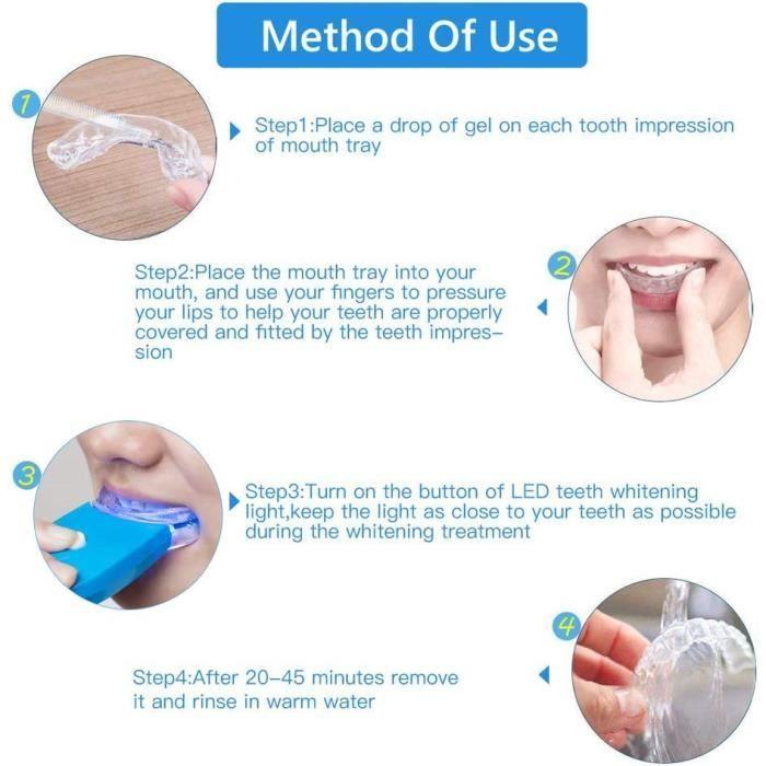 Kit de blanchiment dentaire - Dents - Gel et lampe LED - Sûr et efficace - Résultats rapides - Pour adultes