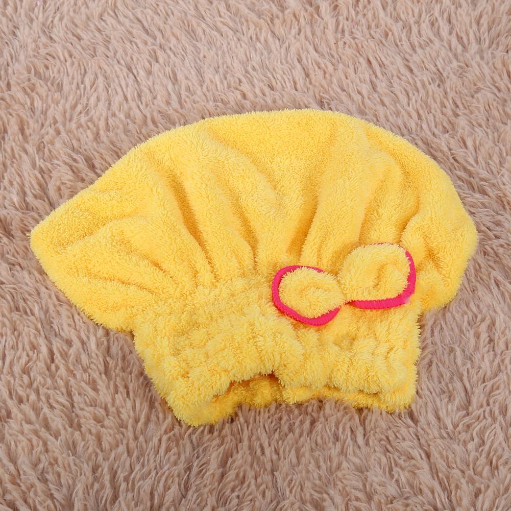 Quick Dry Cute Women Microfiber Hair Drying   Wrap Tower Hat Accessory For Bath(yellow)