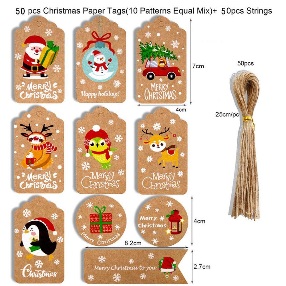 50pcs Party Cards Xmas Decoration Kraft Paper Gift Wrapping Christmas Labels Kraft Tag Hang Tags