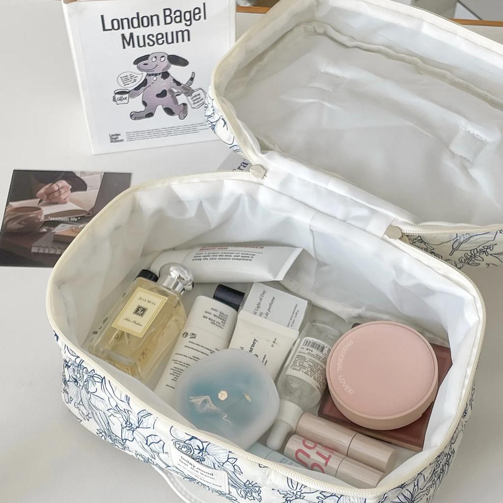 Dames Ritssluiting Make-up Tas Organizer Bloemen Kussensloop Katoen Make-up Tas Vrouwen Stof Handtas Draagbare Toiletartikelen Tas Meisjes Reizen