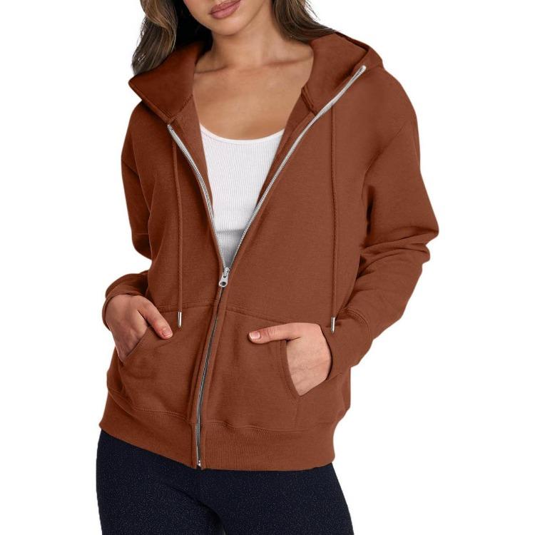 Cool Zippered Solid Color Heading Women Posted Sweatshirt Long Sleeve Casual Fashion