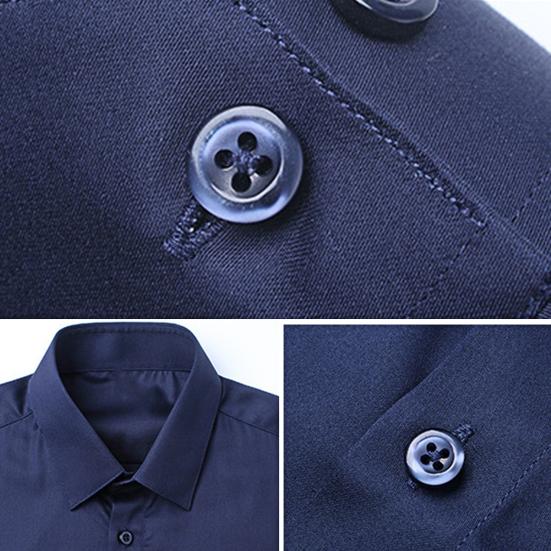 Men Shirt Solid Color Turn-down Collar Formal Single-breasted Autumn Shirt for Work