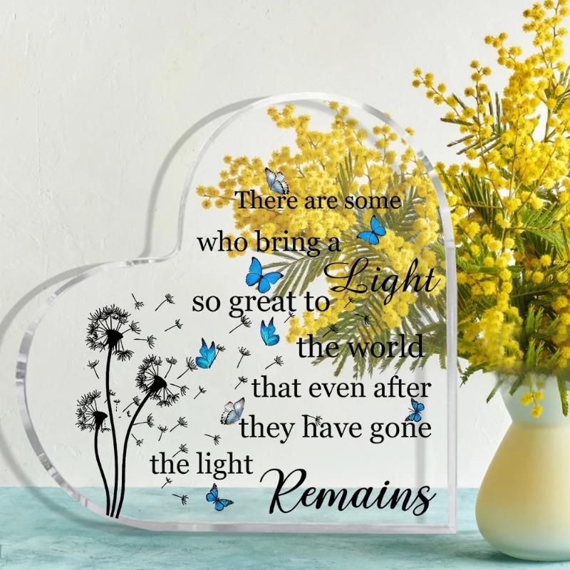 2D Flat Acrylic Heart Keepsake Sympathy Gifts Desktop Decoration Plaque, Home Decor Plaque Hanging Wall Art Decorative Garden Decoration for Room Door