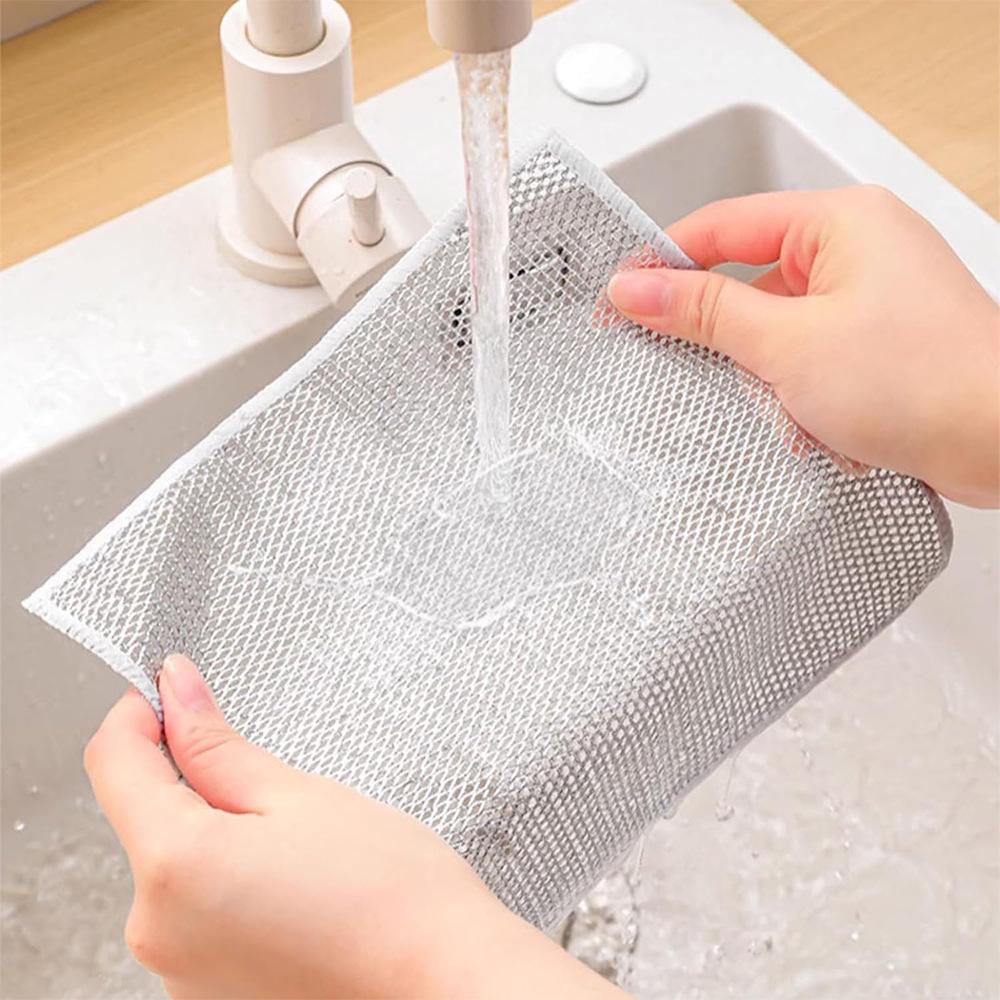 Double Layer Silver Steel Wool Dishwashing Scrubber Dishcloth