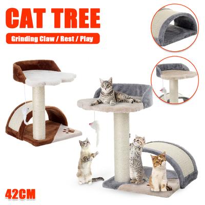42 Cm Cat Tree Climbing Tower Scratch Board Training Frame with Pet House   Pet Plush Anti-drop Mat