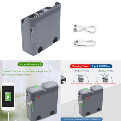 Two-Way Battery Charging Hub Quick Chargers for Air 3 Drone 2Batteries Charging Hub Two Woking Modes Storage & Charging