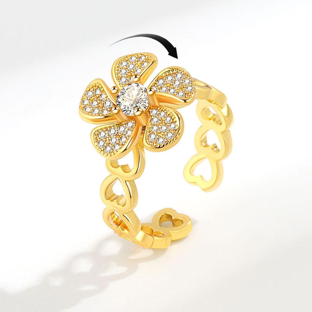 Rotatable Flower Open Ring For Women Adjustable Spinning Floral Band Unique Personality Fashion Jewelry Gift