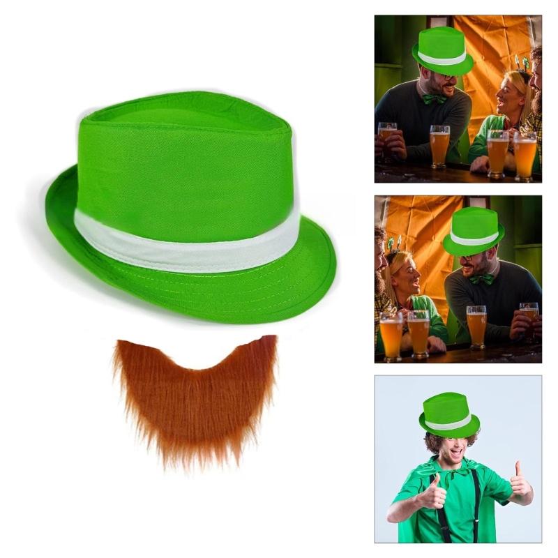 Unisex Green Irish Hat White Ribbon Patricks Day Festival Hat for Men Women Patricks Day Parties Festival Celebration