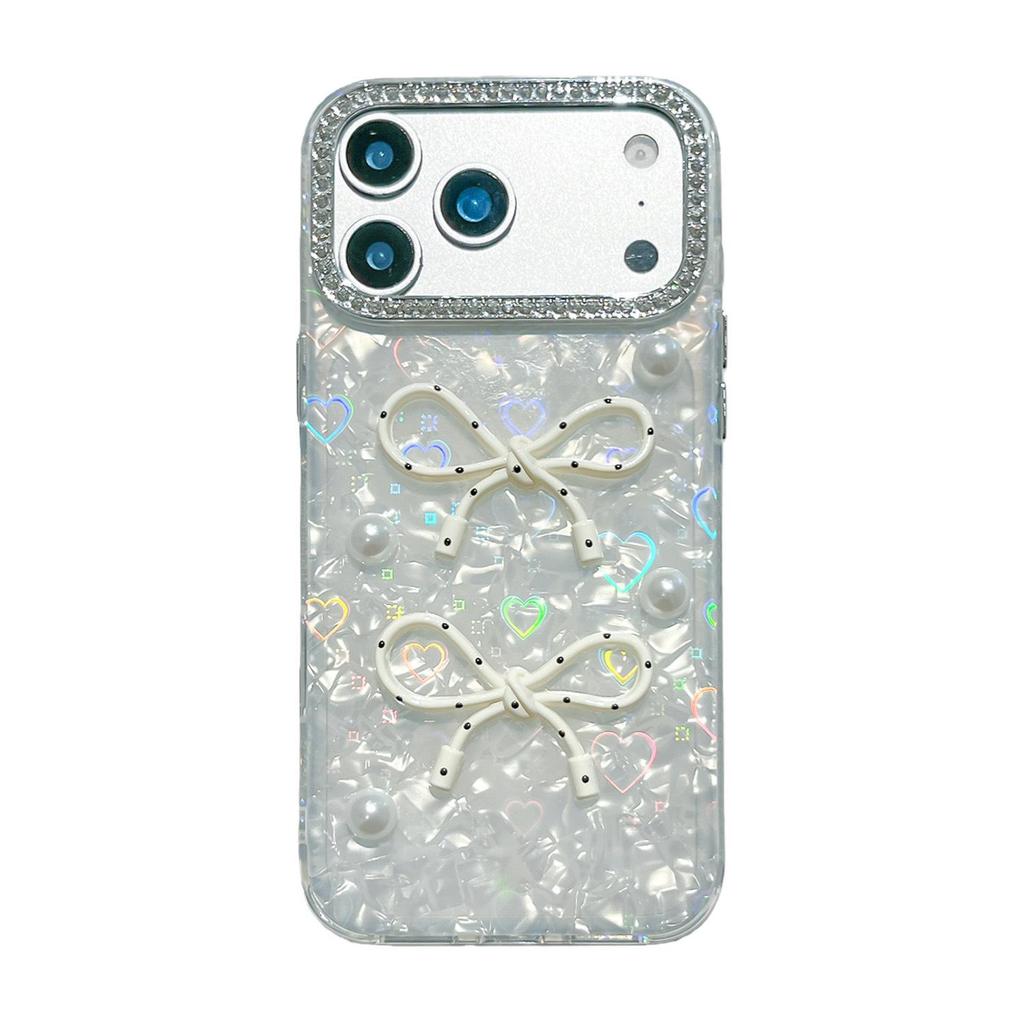 Laser Shell Bowknot Phone Case for iPhone 14/15/16/17 Pro Max - Korean/Japanese Style