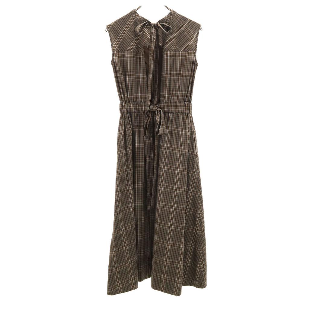 SNIDEL Check Pattern No Sleeve Waist Shirring One Piece F Brown Women Used
