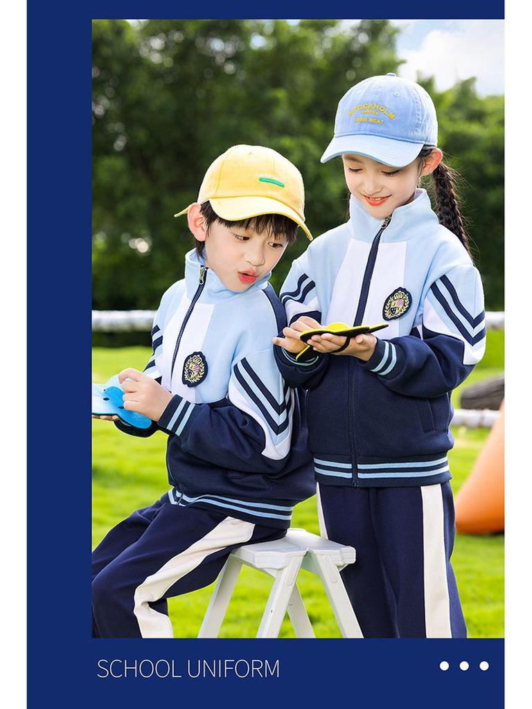 Spring & Autumn Primary School Uniform Set: Kindergarten to College Style 3-Piece Class & Sports Attire for Kids