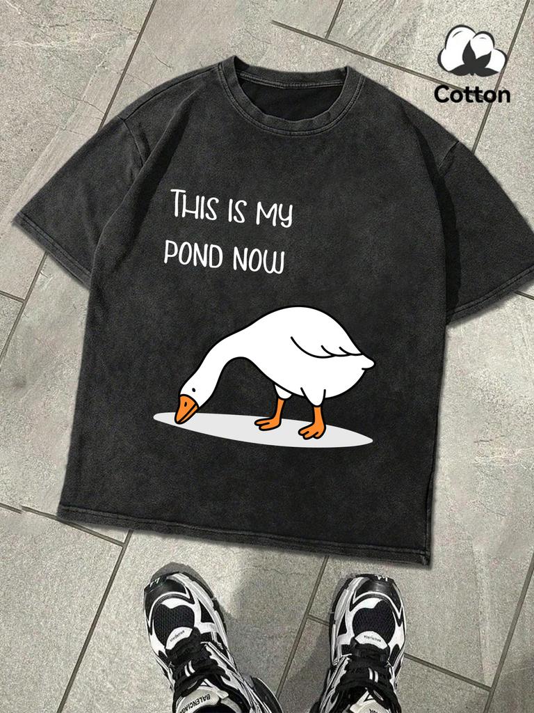 This Is My Pond Now Goose Print Snow Wash Mens Tee Summer New TShirt Soft Trendy Washed Clothes Unisex Cotton ONeck Tops