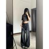 Vaqueros negros Vintage de cintura alta para mujer, ropa de calle Grunge Y2k de los años 90, pantalones vaqueros rectos lavados informales de moda coreana