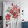 Red Rose Branch Flower Sheer Curtains For Living Room Window Transparent Voile Tulle Curtain Bedroom Drapes Home Decor