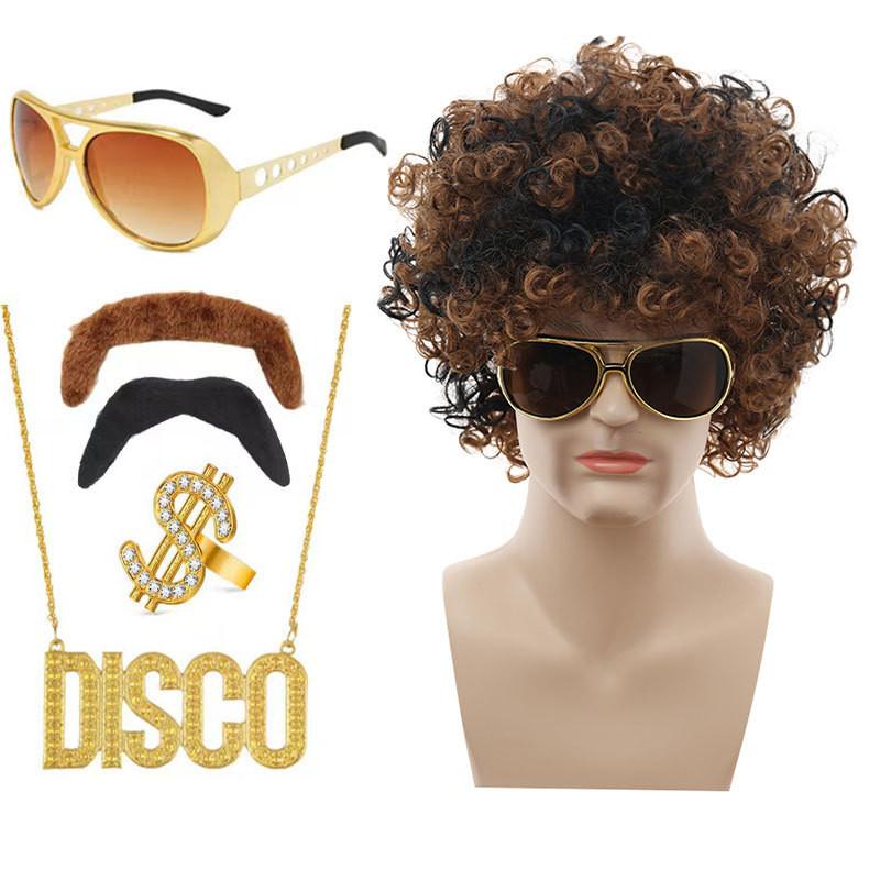 Stylish Punk Wig Set With Colorful Disco Glasses And Unique Necklace For Themed Parties