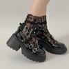 Nieten Dekor Chunky Plattform Punk Stiefeletten Frauen Winter Pu Leder Schwarze Stiefel Frau Metall Schnalle Gothic Schuhe