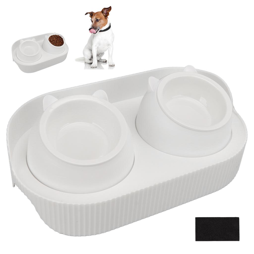 Keramik-Hundenapf-Set Lebensmittelecht Anti-Spritz Doppel-Futter-Wassernäpfe für Katzen Hunde Kätzchen und Welpen(Weißer [Cheongsam]
