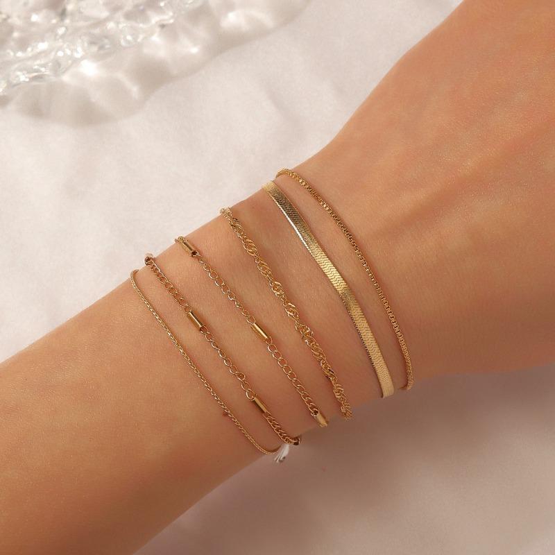 E Hot Sale, Bohemian Minimalist Bracelet, Metal Figaro Chain Twist Chain, Multi-piece Set