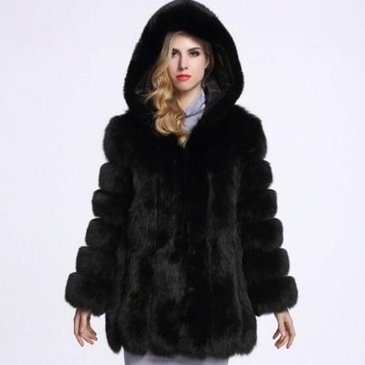 Women's Autumn And Winter Fashion Faux Fur Medium Long Coat Temperament Hooded Loose Plush Coat Casual Warm Jacket