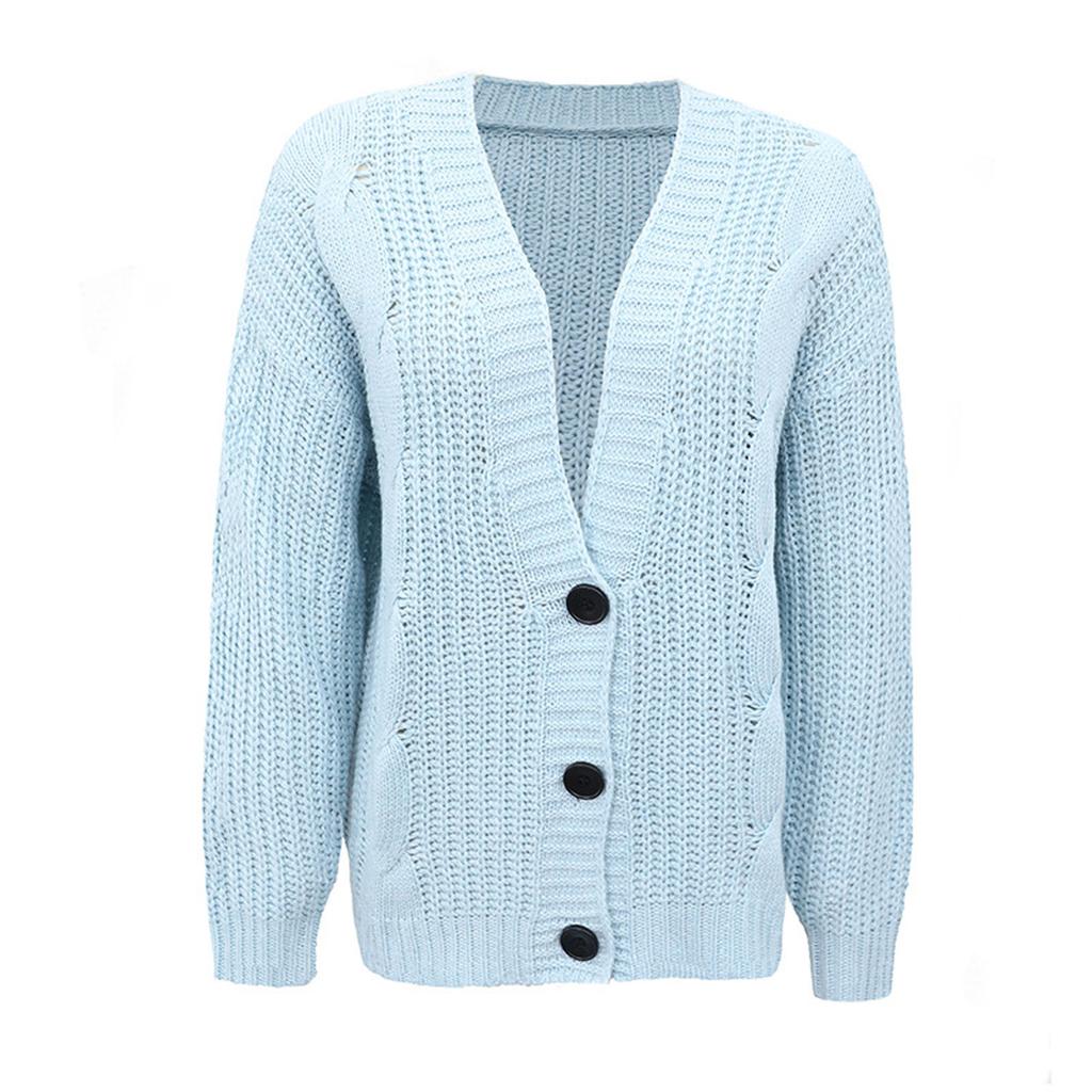 Women's Loose V-neck Large Size Buttons Cardigan Thick Line Sweater Blouse