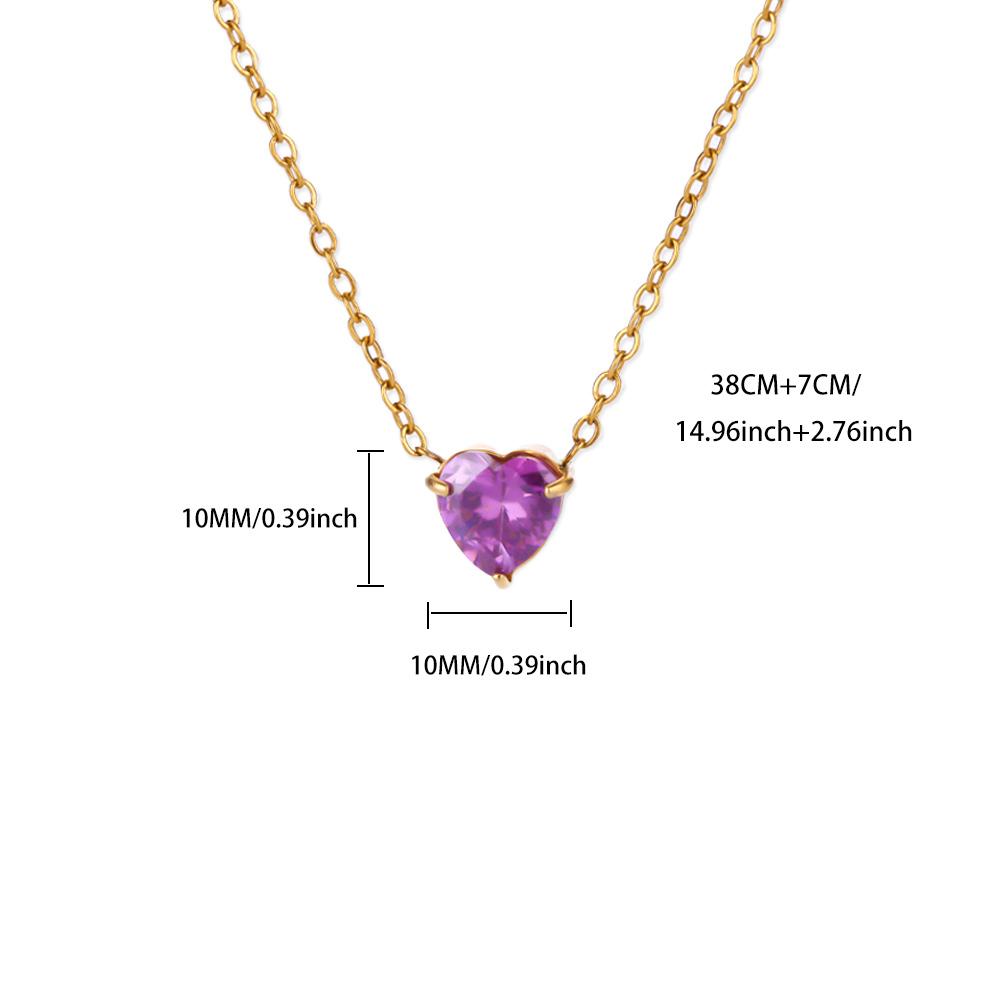 Stainless Steel Birthstone Pendant Necklace for Women Fashion Heart Crystal Zircon Charm Clavicle Chain Birthday Party Jewelry