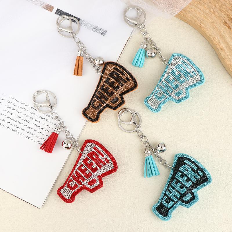Neuer Full Crystal Wort Cheer Schlüsselanhänger Lederquaste Schlüsselhalter Strassstein Schlüsselring Anhänger Damen Tasche Anhänger Geschenk