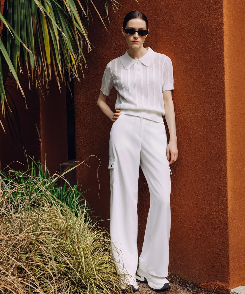 OBER GOLF Airy Stripe Collar Knit (White)