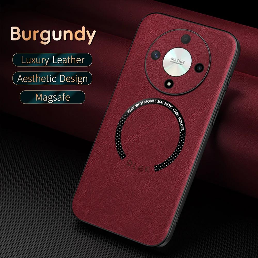 For Honor X9B Fine Hole PU Cow Pattern Leather Outer Magnetic Ring Soft Edge Anti-Drop Anti-Fingerprint Phone Case