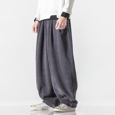 Calças Harem de Veludo Cotelê Tamanho Grande Masculinas: Estilo Chinês Extra Longo, Cor Sólida, Perna Larga, Caimento Casual