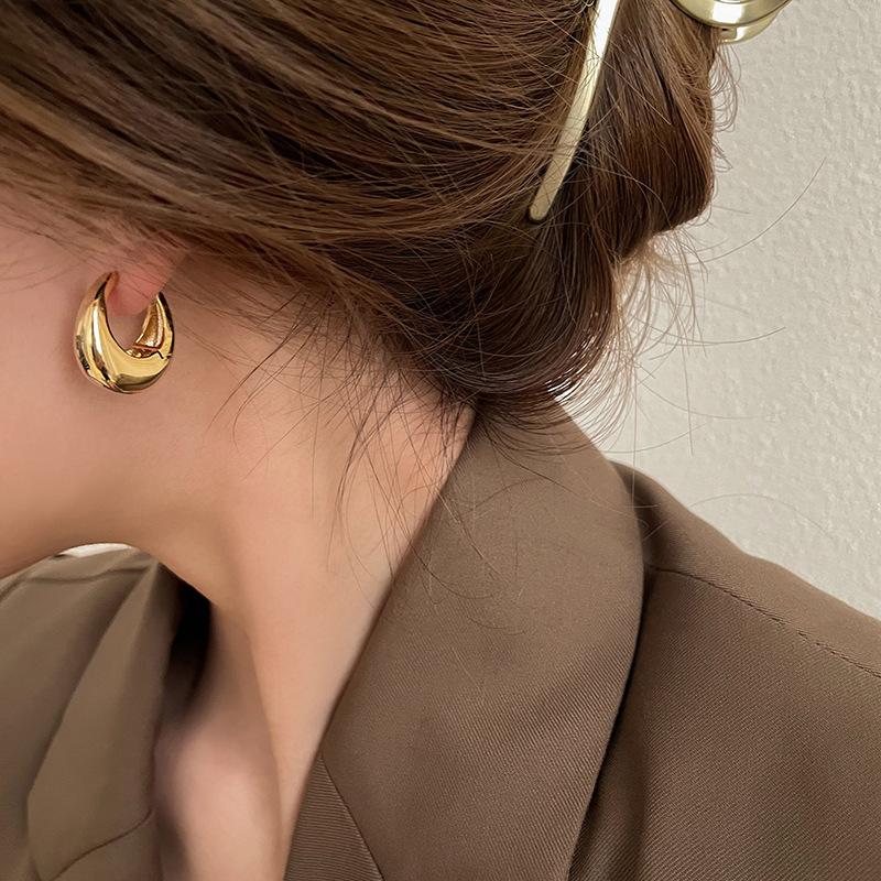 Oval Earrings with Silver Hooks and Clasps, Women's Simple and Niche Electroplated Gold Style