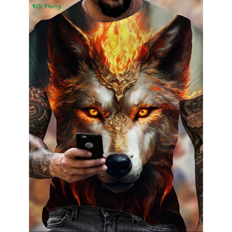 Fashion 3D Wolf Graphic T-Shirt Summer Outdoor Men's Short Sleeved Tee New Trend Round Neck
